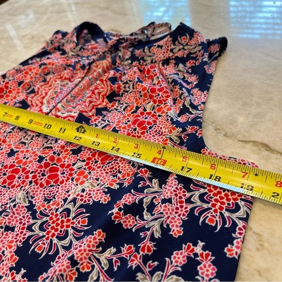 NEW London Times | Floral Geo Print Midi Sleeveless Shift Dress | Blue/Red | 10 - Picture 5 of 11